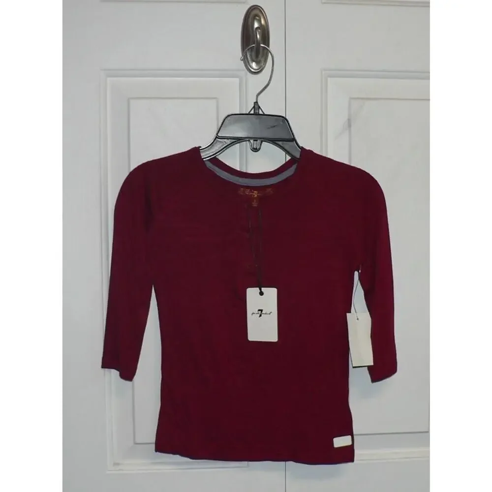 7 For All Mankind Girls Long Raglan‎ Sleeve Logo Henley in Ruby Red Small $35
